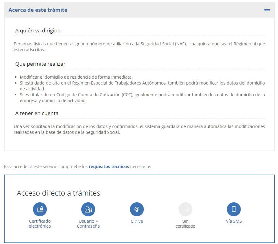 cambio de domicilio en la seguridad social vía internet